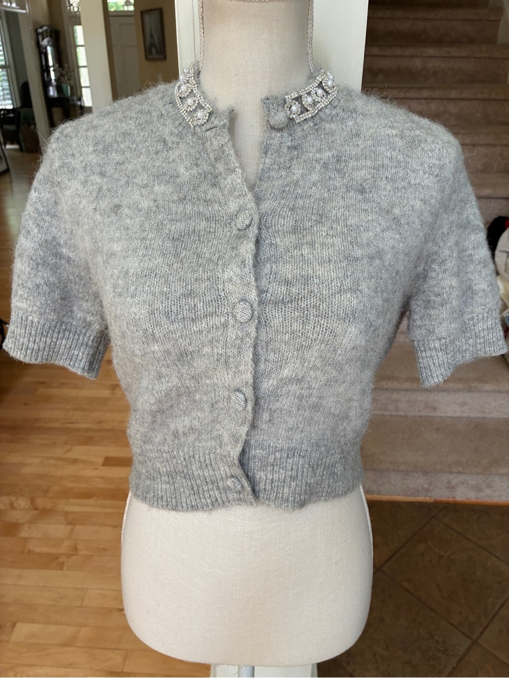 Zara Retro Style Jeweled Neck Cardigan